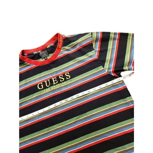 Vtg Guess T-shirt striped Y2K Men's medium multicolor embroidered accent collar - Picture 4 of 8